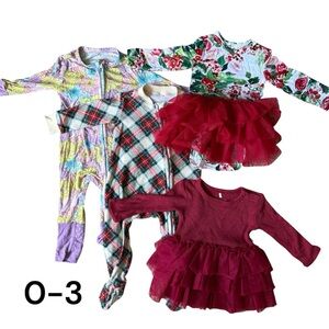Posh Peanut Kourtney & Fleece Marqui Onesies & Scarlet and Beatrix Dresses 0-3 M